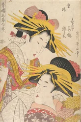 En del m f Hayashi ts av Eizan Kikugawa, Kunisada Utagawa, Draft d Kunimaru Utagawa, 19:e linjen Tsuryo.