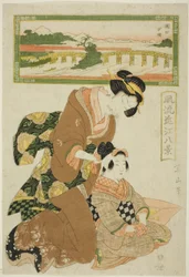 Evening Glow at Seta (Seta sekisho), från serien "Fashionable Eight Views of Omi (Furyu Omi hakkei)"
