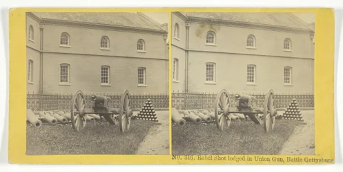 Rebel Shot inkvarterades i Union Gun, Battle Gettysburg, 185575. Skapare: Kilburn Brothers, BW Kilburn.