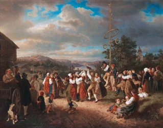 Romantik : Midsommardans i Raettvik par Zoll, Kilian Christoffer (1818-1860)