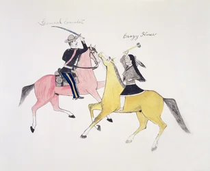 Symbolisk framställning av konflikten mellan indianerna och de vita, representerad av deras två mest berömda ledare, general Custer och Crazy Horse