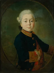 Porträtt av greve Nikolai Dmitrievich Matyushkin med barnet, 1763
