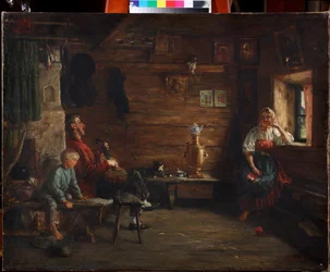Family Idyll av Kirill Vikentievich Lemoch (Lemokh) (1841-1910), - Olja på duk - Privat samling