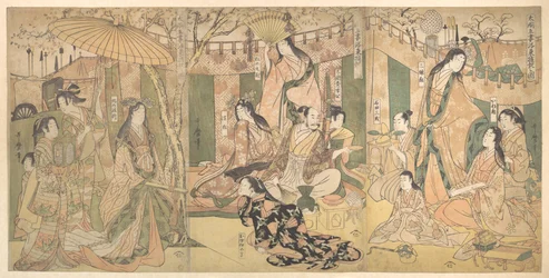 En vy över Taikos och hans fem hustrurs nöjen i Rakutō