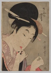 En hustru av lägre rang (Gebon no nyōbō), ur serien En guide till kvinnors samtida stilar (Tōsei onna fūzoku tsū)