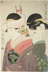 Beauty and Attendant på nyårsdagen, från serien Pleasures for Beautys on the Five Festival Days, c.1800 (trätryck i färg; oban)