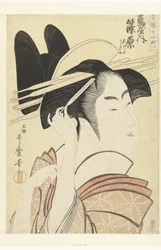 Bystporträtt av kurtisan Shinowara från Tsuruya-huset. Tsuruya uchi Shinowara (titel på objekt) De sju Komachi från nöjeshusen (serietitel) Seiro nana Komachi (serietitel på objekt)