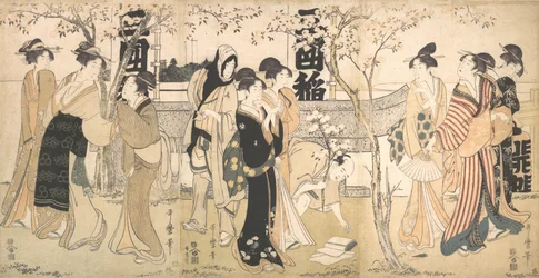 Visning av skatter vid Mimeguri-helgedomen, Mimeguri jinja no onkaicho, 1799.