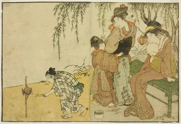 Att njuta av fyrverkerier, från den illustrerade boken "Picture Book: Flowers of the Four Seasons (Ehon shiki no hana)," vol. 1