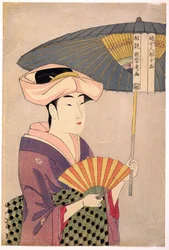 Femme tenant un parasol - Woman Holding Up a Parasol, från serien Ten Types in the Physiognomic Study of Women par Utamaro, Kitagawa (1753-1806), ca. 1793 - Färgträsnitt, 38,1x25,7 - Privat samling