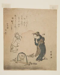 Fox Catching a Woman (trätryck i färg)