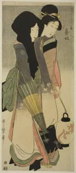 Geisha (Geigi), från serien Three Amusements of Contemporary Beauties, c.1800 (träblockstryck i färg; naga-oban)
