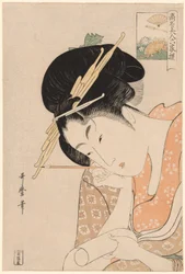 Hanaogi of the Ogiya, från serien "Renowned Beauties Likened to the Six Immortal Poets (Komei bijin rokkasen)"