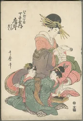 Karagoto från Chōjiya med följeslagarna Yayoi och Ageha