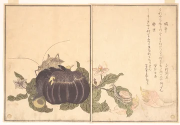 Landsnäcka (Katatsumuri); jättestor vårtbitare (Kutsuwamushi), ur bilderboken om krypande varelser (Ehon mushi erami)