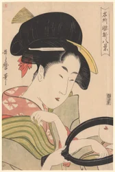 Mirror, från serien "Eight Views of Tea-stalls in Celebrated Places" ("Meisho koshikake hakkei")