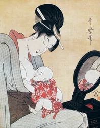 Mor som ammar sin son, ukiyo-e-konsttryck av Kitagawa Utamaro (1753-1806), träsnitt, japansk civilisation, Edoperioden