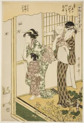 Nr 8 (hachi), från serien "Kvinnor Engagerade i Sericulture Industry (Joshoku kaiko tewaza-gusa)"
