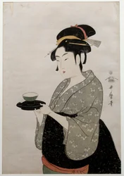 Porträtt av Mother Wire. Porträtt av en kvinna. Japanskt tryck av Utamaro Kitagawa (1753 - 1806) Ukiyo-E stil, cirka 1793. Paris, Guimet Museum