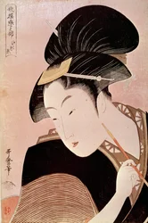 Porträtt av kvinna japanskt tryck av Utamaro Kitagawa (1753-1806)