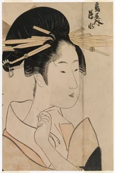 Porträtt av en geisha från tehuset Uyo