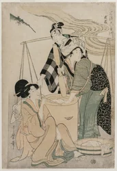 Settsu Province från serien Fashionable Six Jewel Rivers Furyu Mu Tamagawa, ca. 1804.