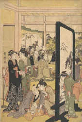 Konstnären Kitao Masanobu kopplar av på en fest, 1790-talet.