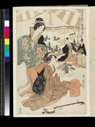 Chûshingura-dramat parodierat av kända skönheter: Akt 1, c.1795 (träblock i färg)