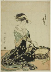 Courtesan Kisegawa från Matsubaya, från en namnlös serie av kurtisaner från Matsubaya som fem musiker