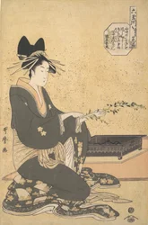The Oiran Hanaogi från Ogiya, från serien "Six Jewel Rivers" Mutamagawa, ca. 1795-96.