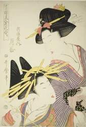 Tsukioka från Hyogoya (Hyogoya uchi tsukioka), från serien "Seiro bijin meika awase", ca 1801 (träsnitt i färg; oban)