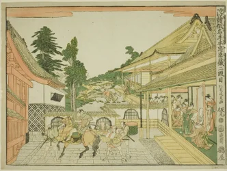 Akt II (Nidanme), från serien "Perspective Pictures of the Storehouse of Loyal Retainers (Uki-e kanadehon Chushingura)"