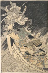 Minamoto Yoshitsune och hans behållare, munken Benkei..., sent 1700-tal.