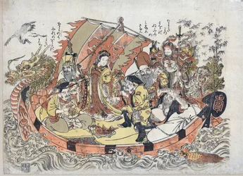 Sept Divinites du Bonheur - Seven Lucky Gods par Kitao, Shigemasa (1739-1820), Mellan 1775 och 1780 - Färg linosnitt, 32,6x46,1 - Privat samling
