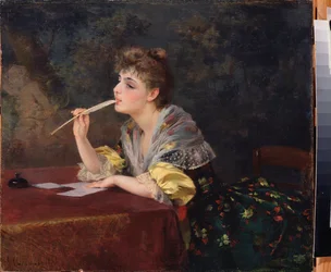 A Letter (A Letter) - Målning av Klavdi Petrovich Stepanov (1854-1910), olja på duk