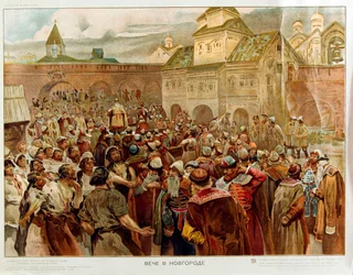 Novgorod - Kvällen i republiken Novgorod (1136-1478) - Oeuvre de Lebedev, Klavdiy Vasilievich (1852-1916)