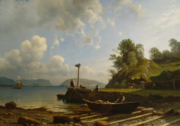 Kustlandskap med hus