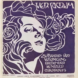 Omslag till 4:e numret 1899 av Ver Sacrum, tidskriften för konstnärerna inom Art Nouveau Sezession-rörelsen ...