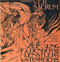 Omslag till februarinumret 1898 av Ver Sacrum, tidskriften för Art Nouveau Sezession-rörelsen ...