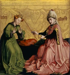 Esther före Ahasveros från Heilspiegel-altartavlan, ca 1435 (blandmaterial på ekpanel)