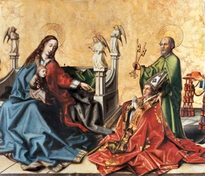 Presentationen av kardinal av Mies till jungfrun. Målning av Konrad Witz, ca 1444