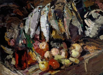 Fishes, wine, fruit