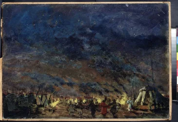 The Polovtsian Camp, Scenografi för Operan Prince Igor av Alexander Borodin - (The Polovtsian Camp - Scenografi för Operan Prince Igor av Alexander Borodin) - Under en stjärnklar himmel ramar lägrets tält in lampornas ljus, i