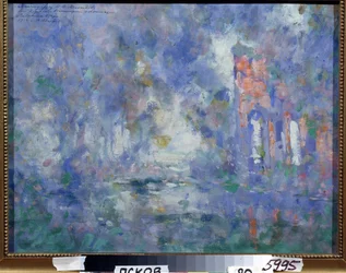 Scenografi för baletten Svansjön av Piotr Ilitch Tchaikovsky (1840-1893) (Scenografi för baletten Svansjön av P.Tchaikovsky). Verk av Konstantin Alexeyevich Korovin (Constantin Korovin) (1861-1939), tempera på kartong