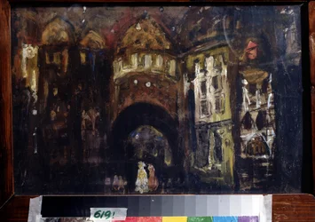 Scenografi för operan Faust av Charles Gounod (Scenografi för operan Faust av C. Gounod). Verk av Konstantin Alexeyevich Korovin (Constantin Korovin) (1861-1939), gouache på kartong