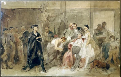 Bakom ridån i livegenteatern - Verk av Konstantin Alexandrovich Trutovsky (Troutovsky) (1826-1893) - Bakom ridån i livegenteatern - Akvarell på papper - Rysk konst