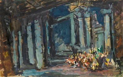 Kleopatras palats, egyptiska salen. Scenografi för operabaletten Mlada av Rimsky-Korsakov, 1916.