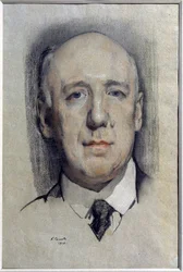 Porträtt av författaren Fyodor Sologub (Fiodor Sologub) (1863-1927) (Porträtt av författaren F. Sologub). Verk av Konstantin (Constantin) Andreyevich Somov (1869-1939), akvarell på papper