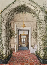 Interiörer av Vinterpalatset. Den lilla vinterträdgården i Alexandra Fyodorovnas lägenheter, mitten av 1800-talet.