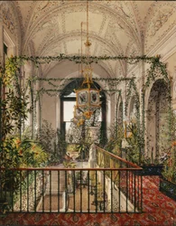 Interiörer av Vinterpalatset. Den lilla vinterträdgården i lägenheterna på Alexandra Fyodorovna, 1870-talet